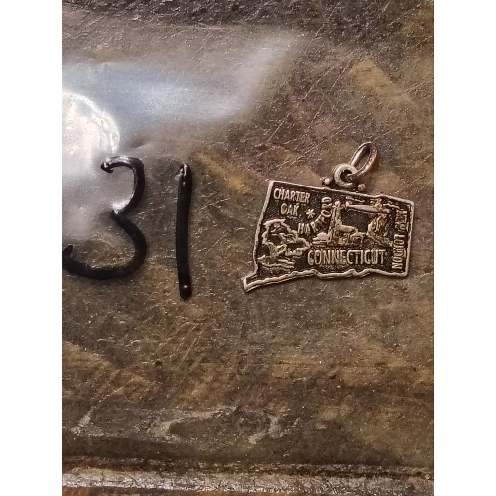 Vintage Connecticut State Map Charm Pendant Sterling Silver Charter Oak Hartford
